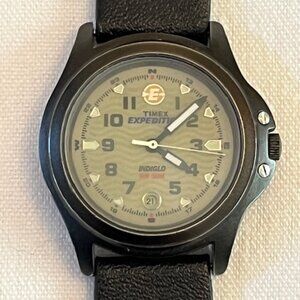 TIMEX | Expedition Indiglo Black Vegan Leather Band-NEW Battery